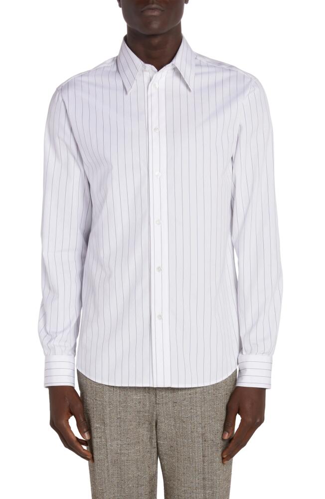 Bottega Veneta Pinstripe Cotton Poplin Button-Up Shirt in 9003 White/Black Cover