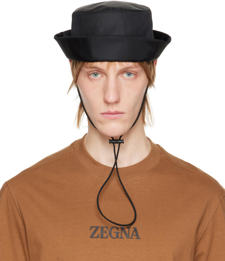 ZEGNA Black Chin Strap Bucket Hat Cover