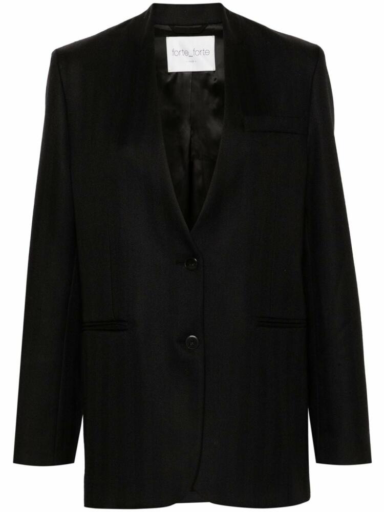 Forte Forte collarless herringbone single-breasted blazer - Black Cover