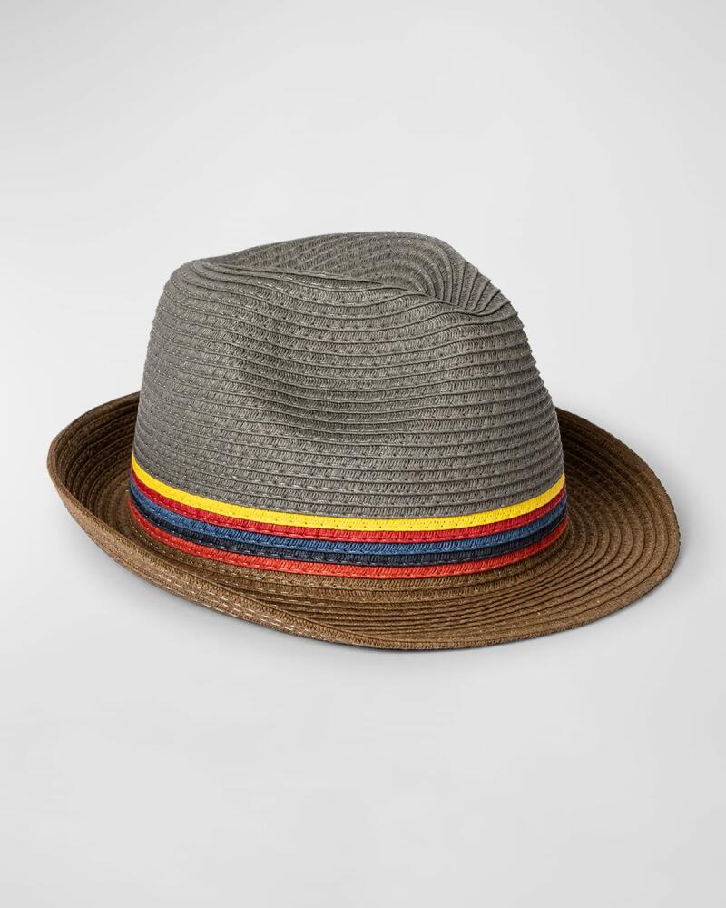 Paul Smith Men's Bright Stripe Straw Fedora Hat Cover