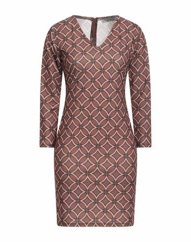 Boutique De La Femme Woman Mini dress Brown Polyester, Elastane Cover