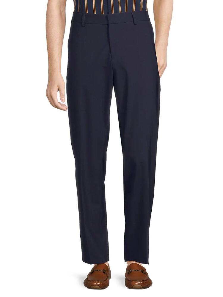 BOSS Men's Flat Front Wool Blend Dress Pants - Navy Cover