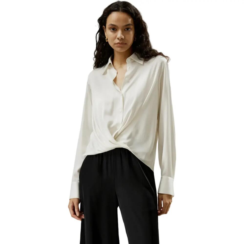 Lilysilk Hem Pleated Silk Blouse in White Cover