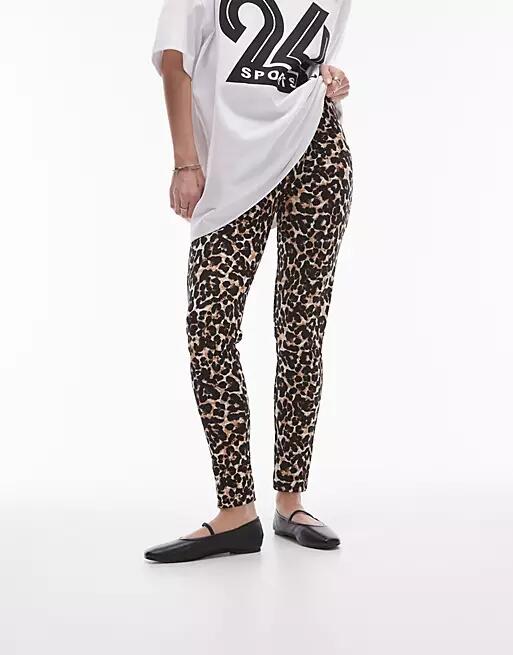 Topshop leopard print leggings in brown Cover