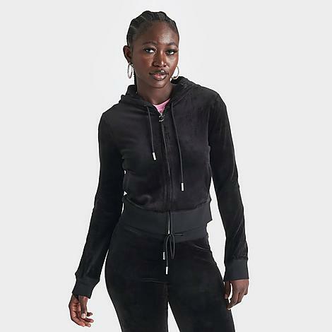 Juicy Couture Women's OG Big Bling Velour Zip-Up Hoodie in Black/Liquorice Cover