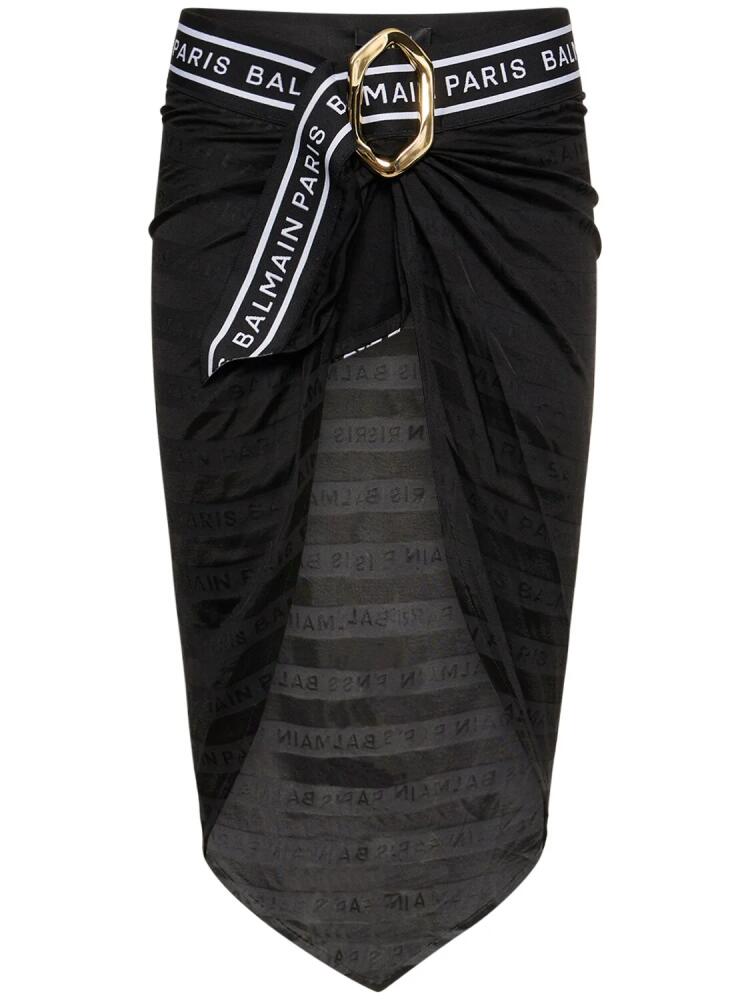 BALMAIN Striped Jacquard Midi Sarong W/ Belt Cover