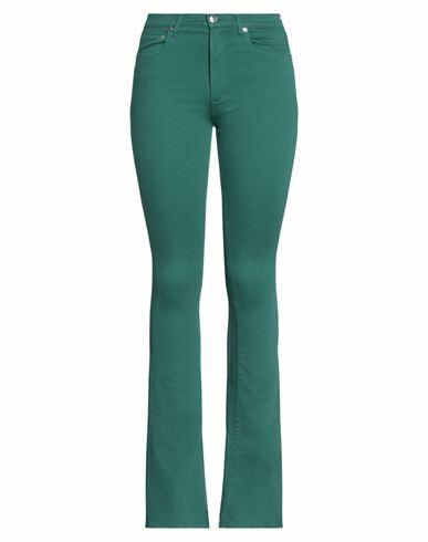 (+) People Woman Pants Dark green Cotton, Elastomultiester, Elastane Cover