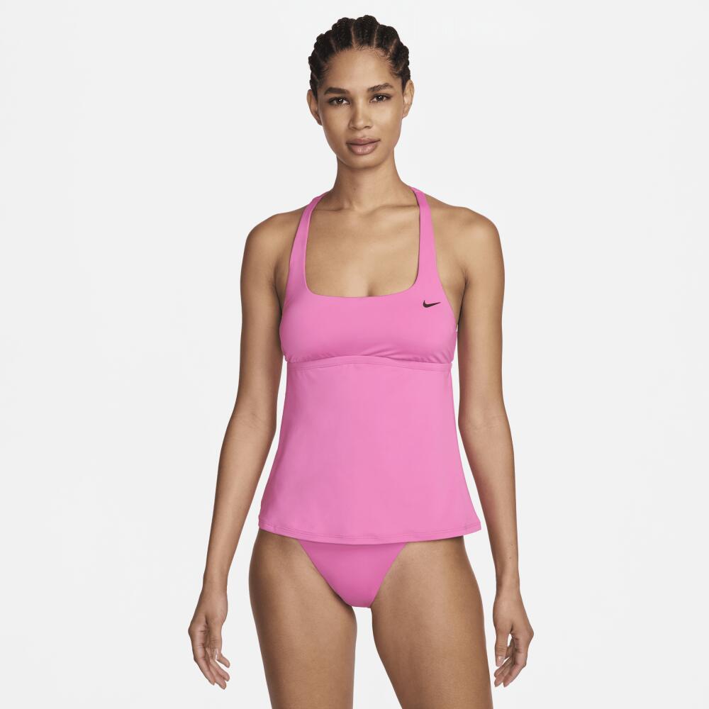 Nike Women's Swim Essential Square-Neck Tankini Top in Pink Cover