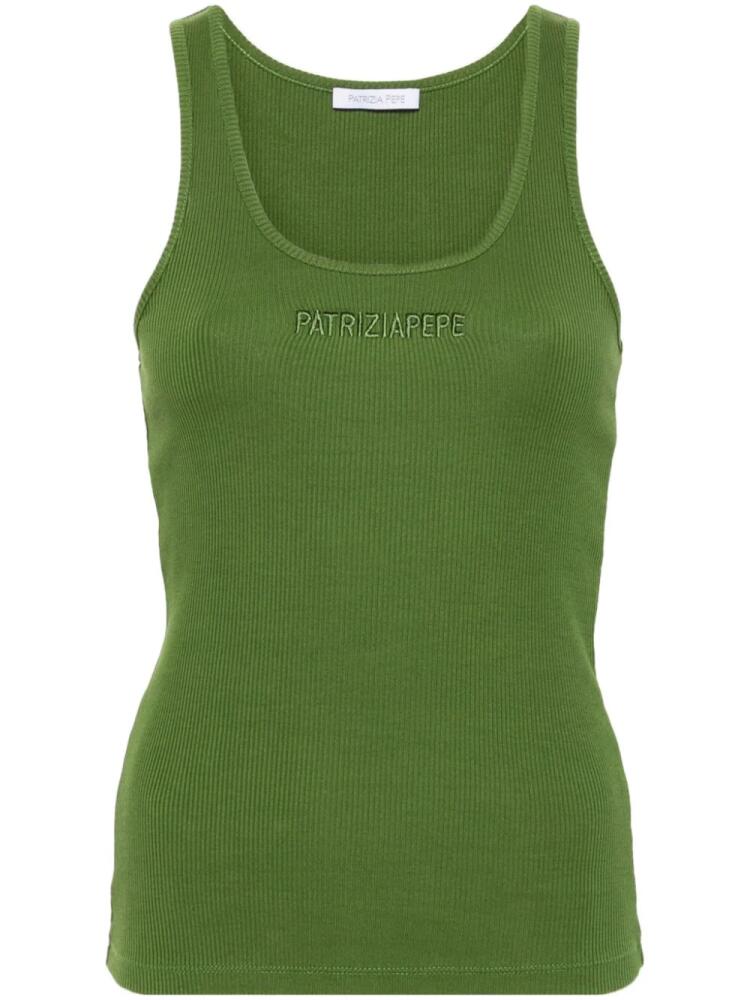 Patrizia Pepe logo-embroidered ribbed tank top - Green Cover