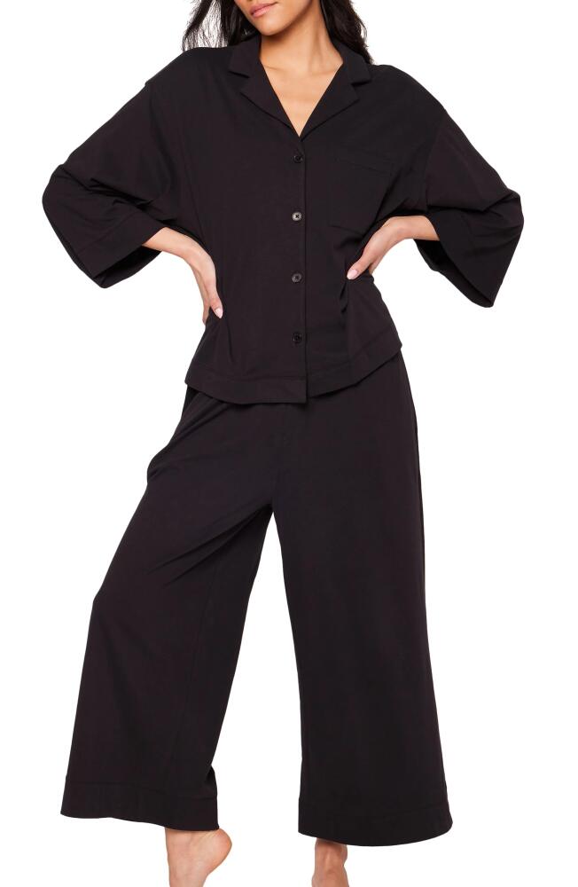 Petite Plume Olivia Wide Leg Pima Cotton Pajamas in Black Cover