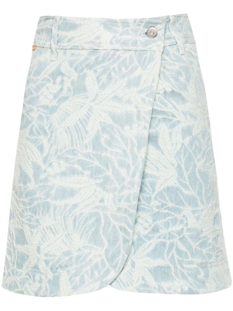 BOSS floral-jacquard denim wrap skirt - Blue Cover