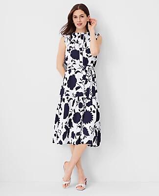 Ann Taylor Petite Floral Ruffle Flare Midi Dress Cover