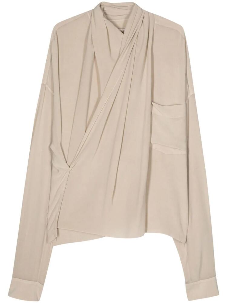 QUIRA crepe silk shawl blouse - Neutrals Cover