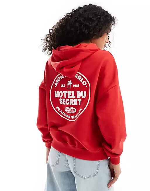 Pull & Bear Antibes printed hoodie in red Cover