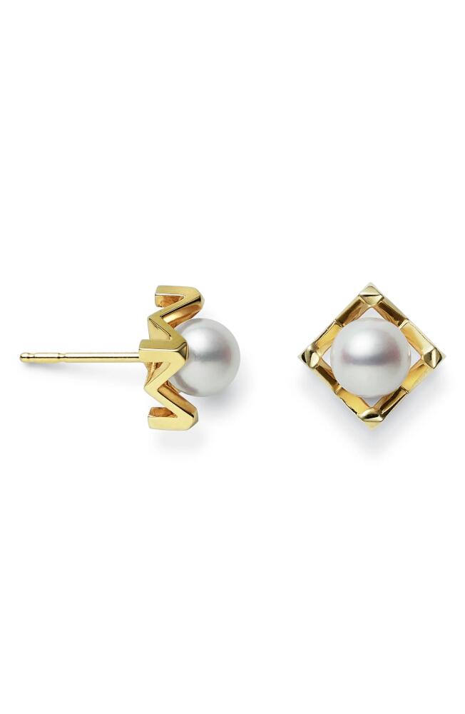 Mikimoto M Cultured Pearl Stud Earrings in Yellow Gold Cover