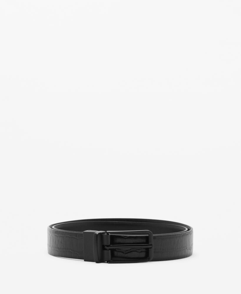 Mango Men's Croc-Effect Leather Belt - Black Cover