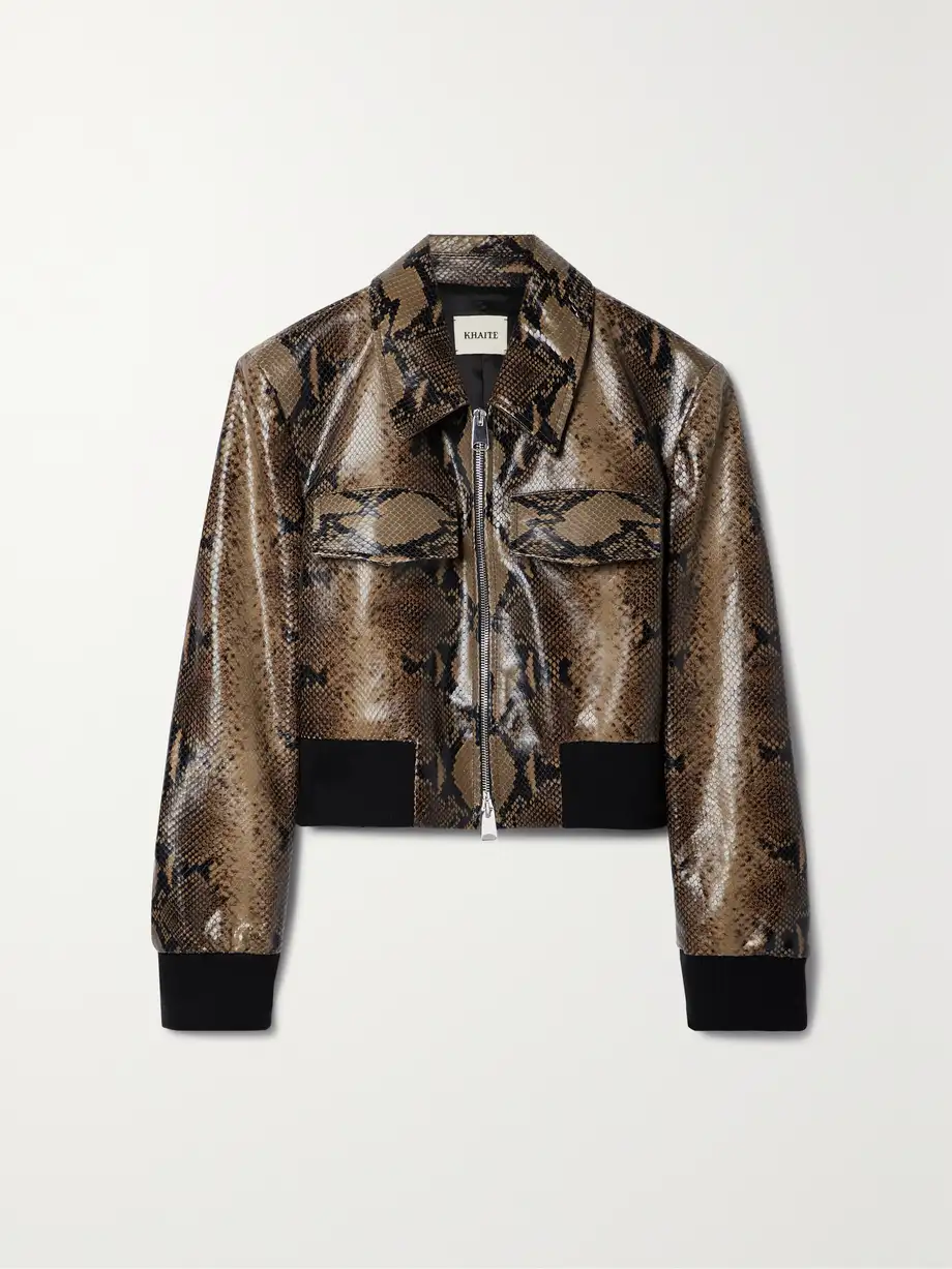 KHAITE - Hector Cropped Snake-effect Leather Jacket - Brown Cover