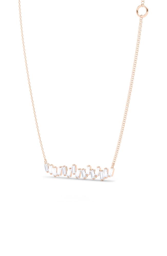 HauteCarat Baguette Lab Created Diamond Bar Pendant Necklace in 18K Rose Gold Cover