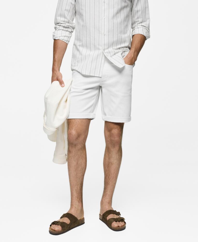 Mango Men's Denim Bermuda Shorts - White Cover