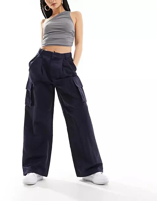 River Island wide leg cargo pants in navy Cover