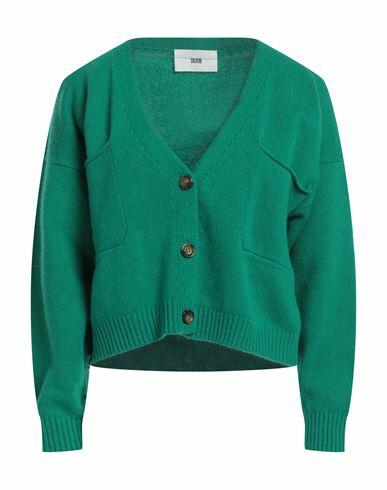 Solotre Woman Cardigan Emerald green Wool, Cashmere Cover