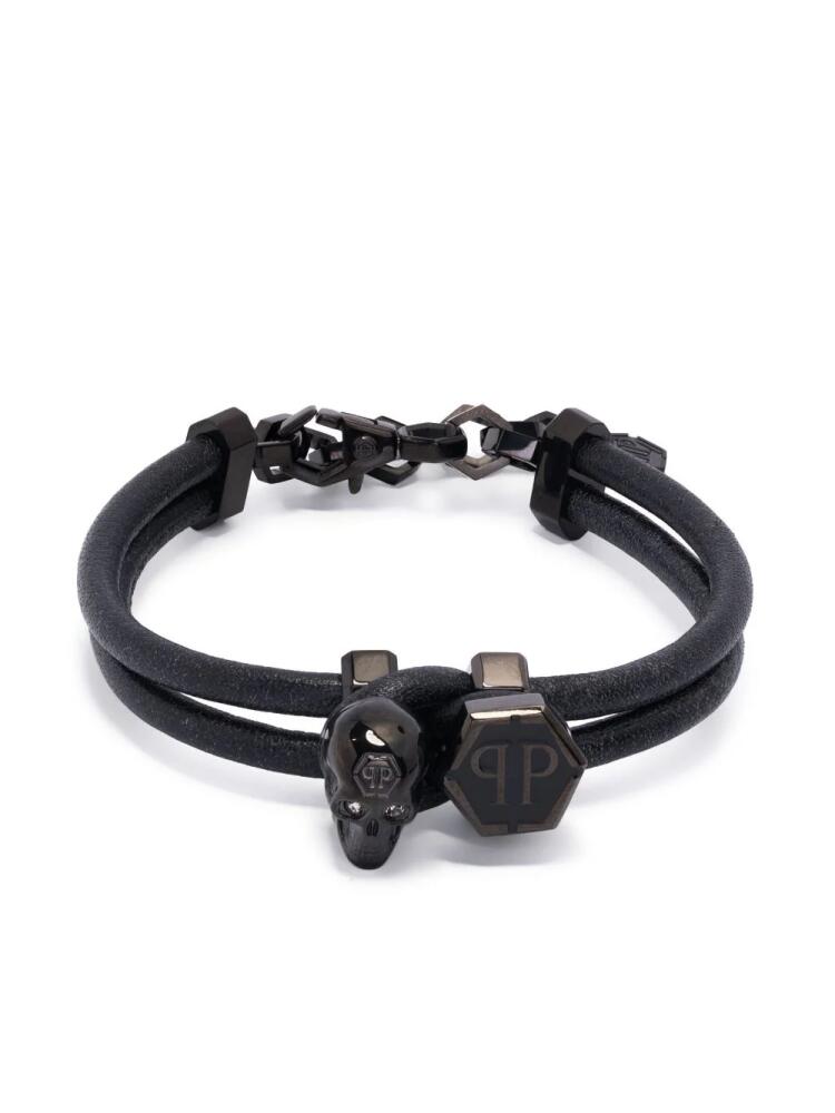 Philipp Plein logo-charm leather bracelet - Black Cover