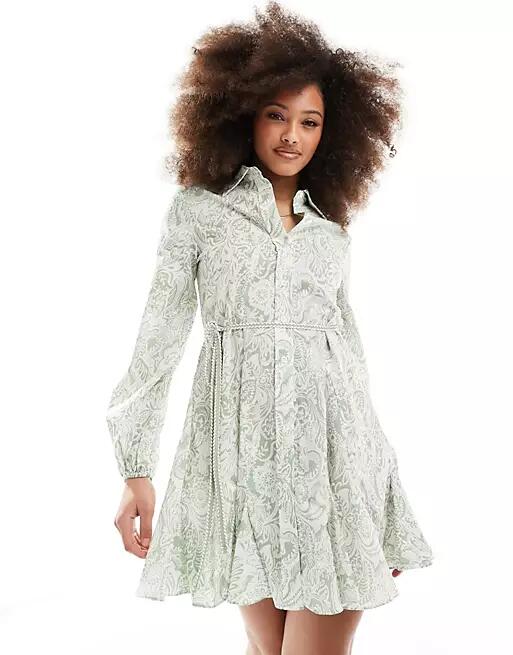 Style Cheat rope tie mini dress in green print-Multi Cover