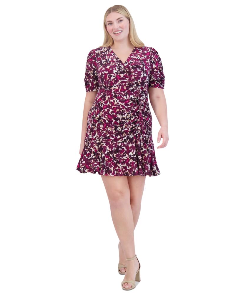 Jessica Howard Plus Size Floral-Print Ruched Dress - Berry Cover