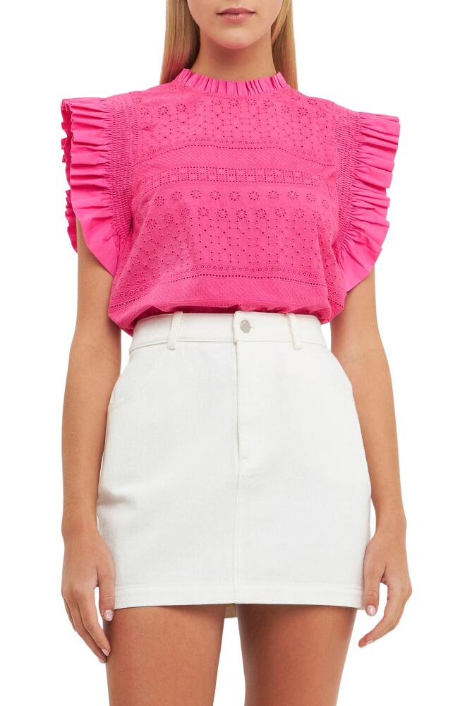 English Factory Embroidered Ruffle Blouse in Fuchsia Cover