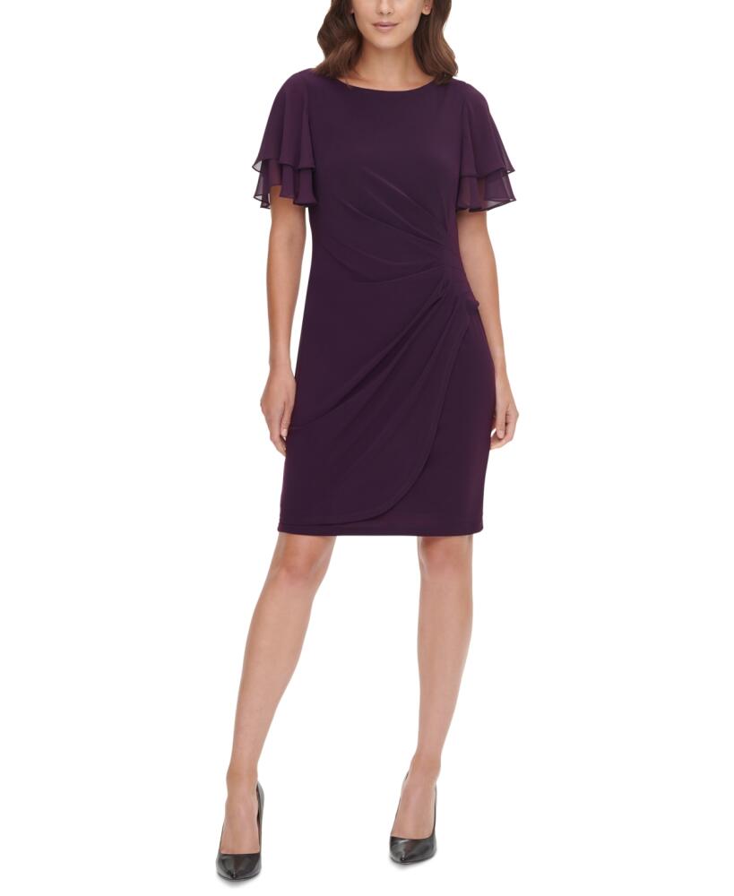 Jessica Howard Petite Chiffon-Sleeve Sheath Dress - Plum Cover