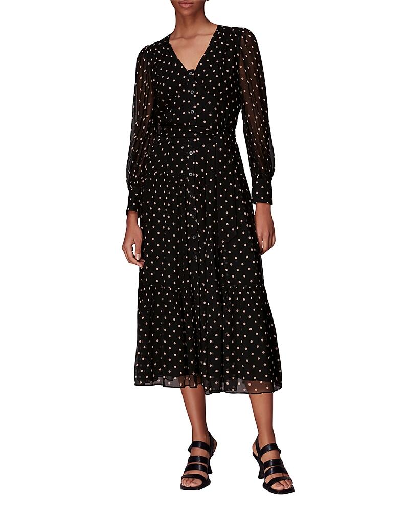 Whistles Polka Dot Belted Midi Dress Cover