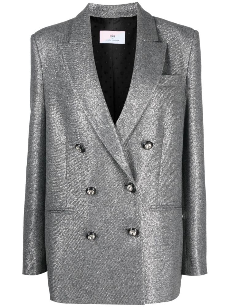 Chiara Ferragni metallic-effect double-breasted blazer - Grey Cover