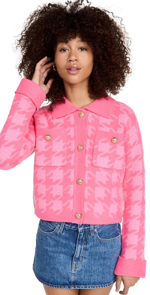 English Factory Knitted Houndstooth Cardigan Hot Pink Cover