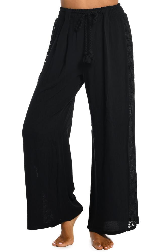 La Blanca Coastal Crochet Wide Leg Cover-Up Pants in Black Cover