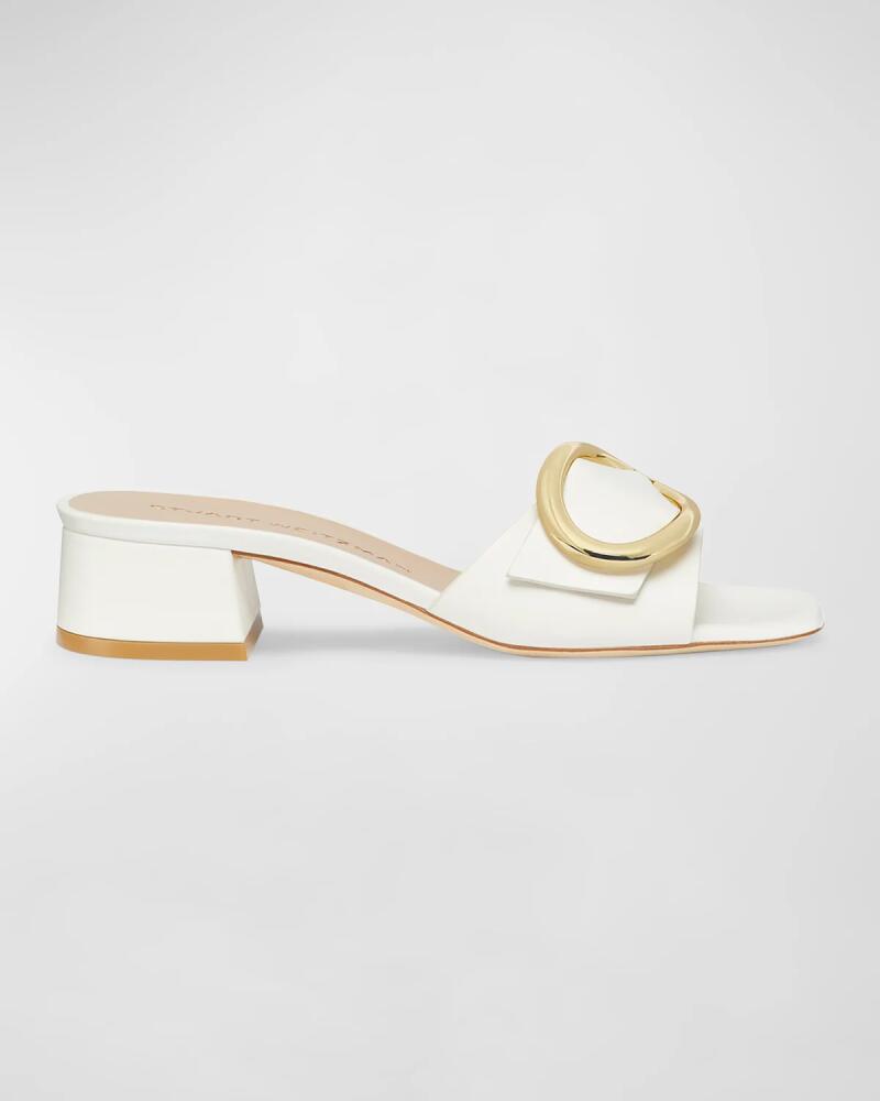 Stuart Weitzman Benni Calfskin Buckle Mule Sandals Cover