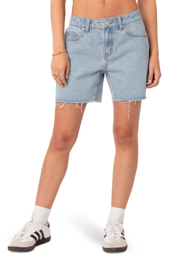 EDIKTED Tomboy Low Rise Cutoff Denim Shorts in Light-Blue Cover