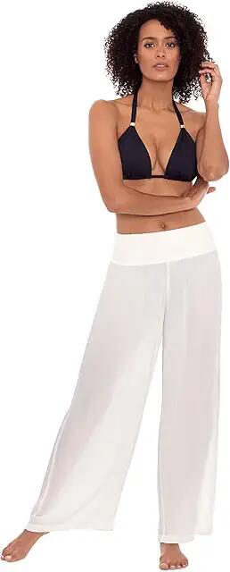 LAUREN Ralph Lauren Crinkle Pants (White) Women's Swimwear Cover