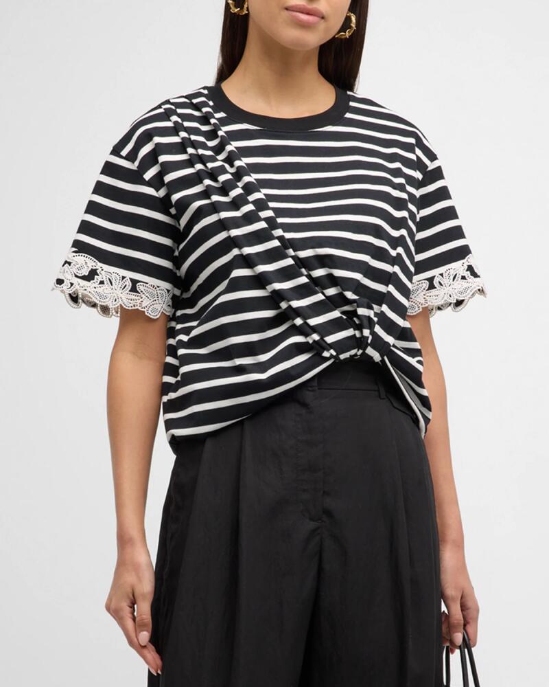 3.1 Phillip Lim Striped Lace-Embroidered T-Shirt Cover