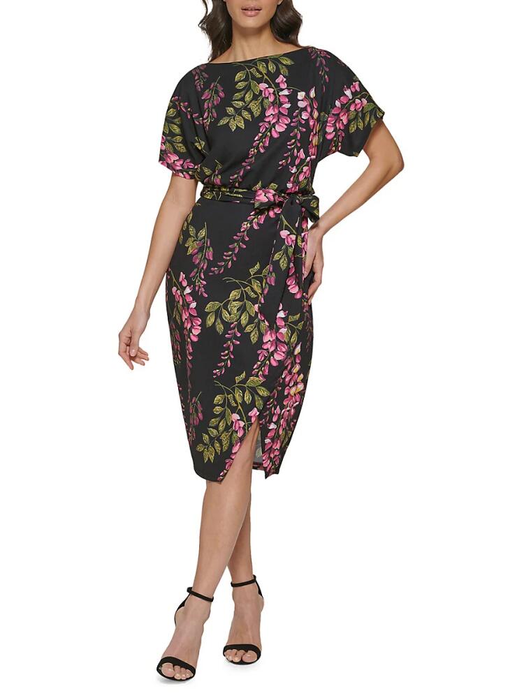 Kensie Women's Floral Faux-Wrap Dress - Black Multi Cover