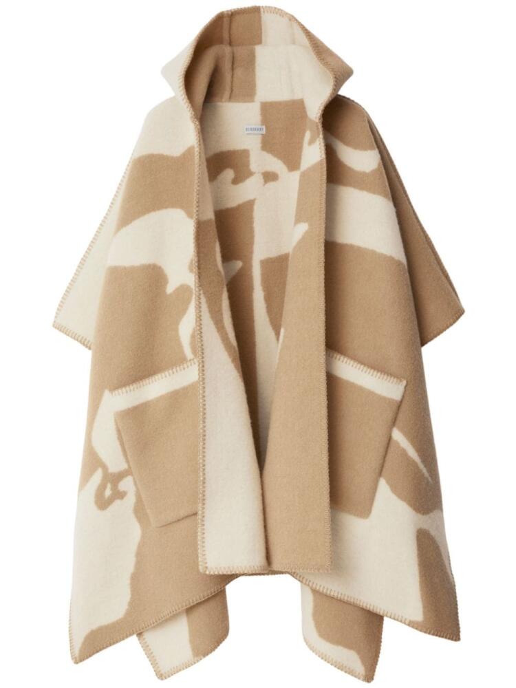 Burberry EKD-motif hooded wool cape - Neutrals Cover