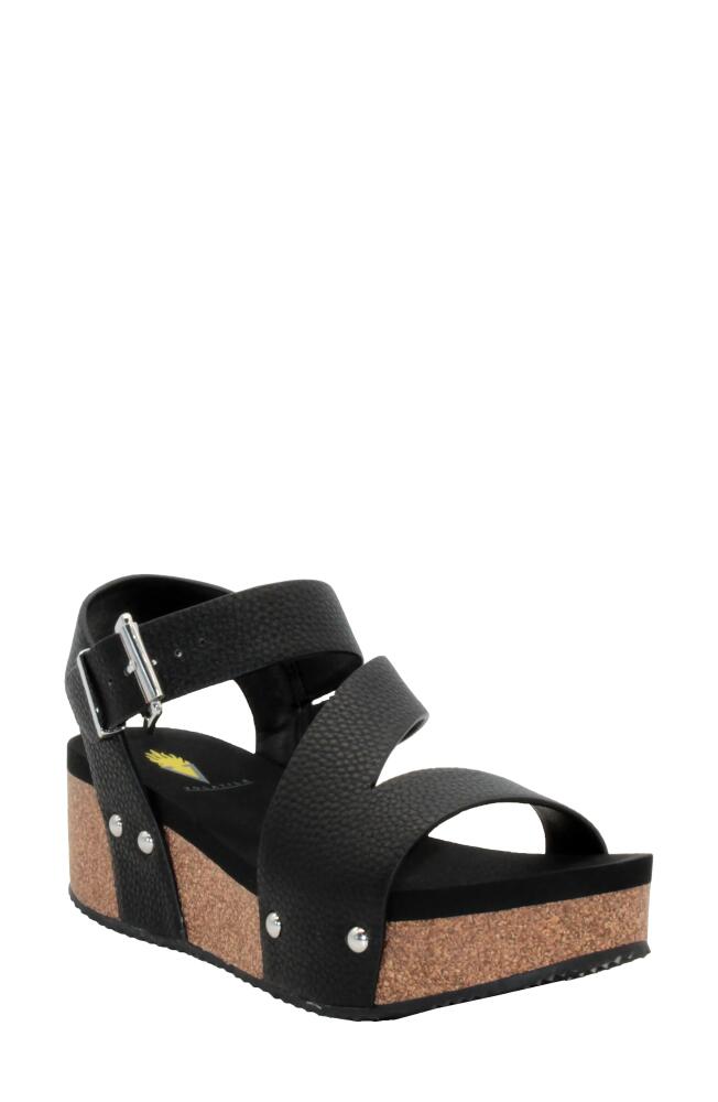 Volatile Biloxi Platform Wedge Sandal in Black Faux Leather Cover