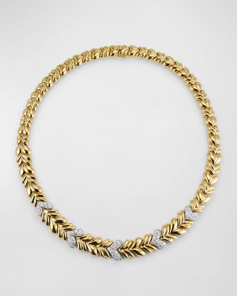 NM Estate Estate 18K Yellow Gold and White Gold Tapered Corrugated Puff Necklace with Diamonds Cover