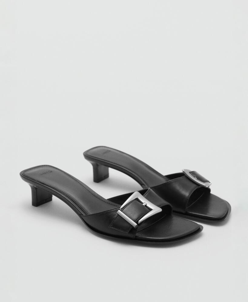 Mango Women's Buckle Leather Sandals - Black Cover