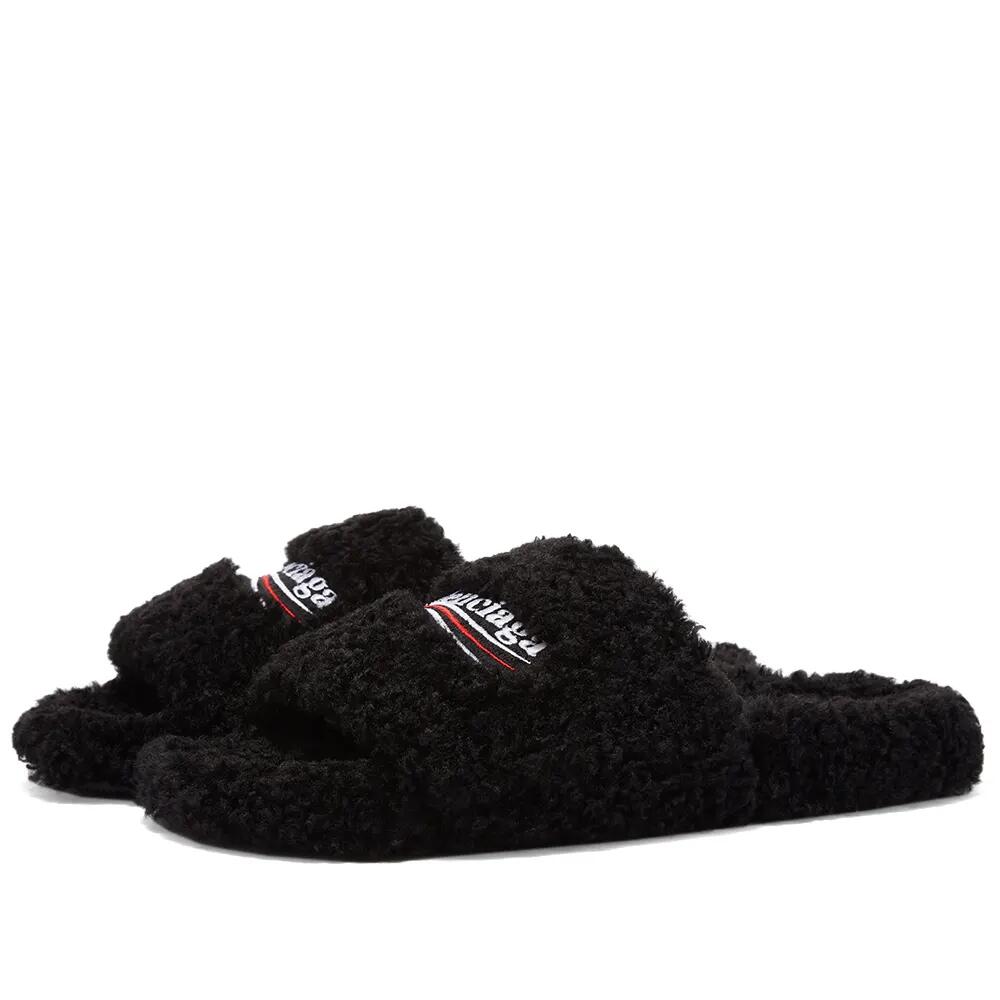 Balenciaga Men's Furry Slide in Black/White/Red Cover