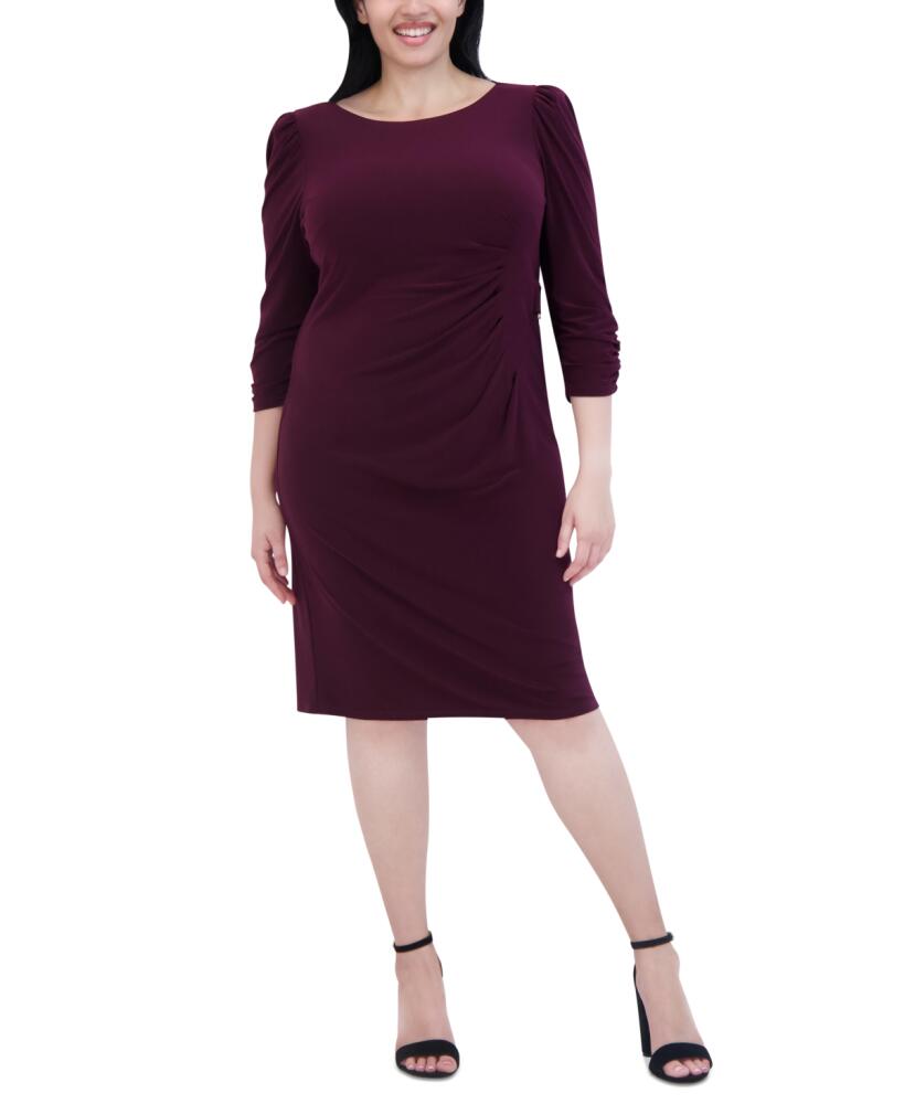 Jessica Howard Plus Size Hardware-Trim Side-Pleated Dress - Wine Cover