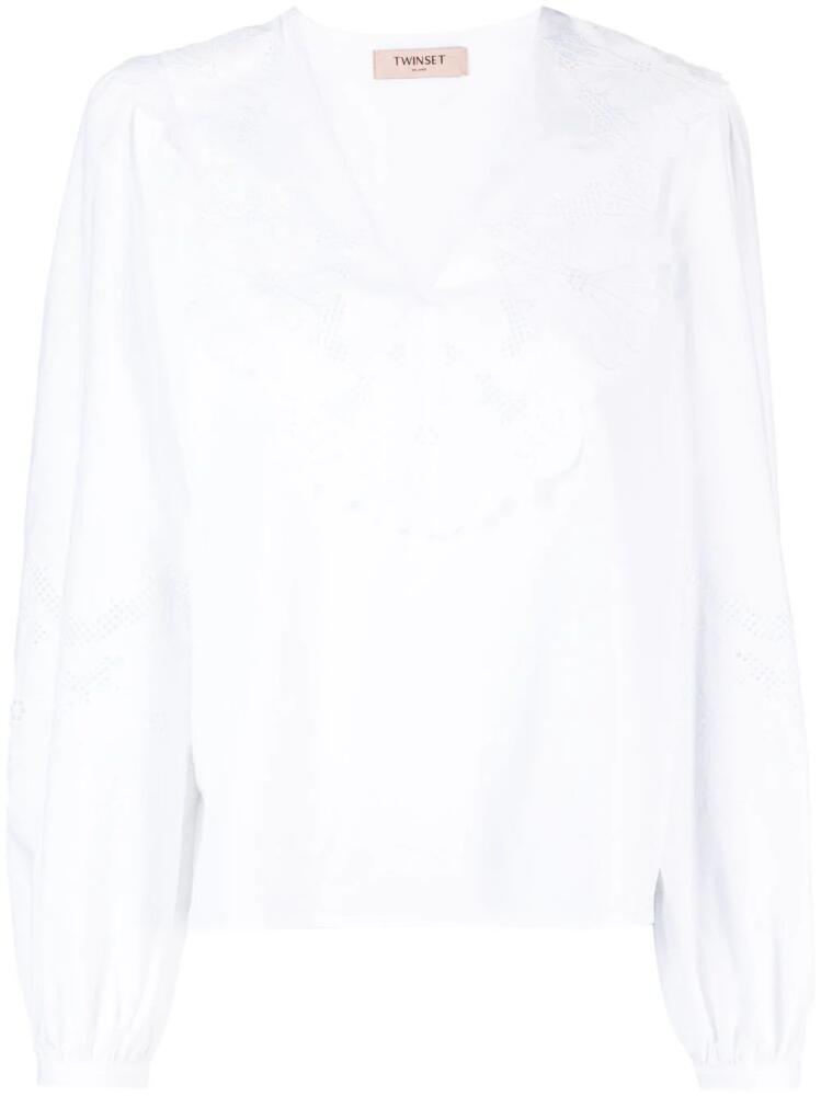 TWINSET broderie anglaise-detailled cotton blouse - White Cover