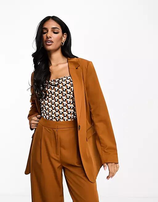 Vila textured oversized blazer in rust - part of a set-Copper Cover