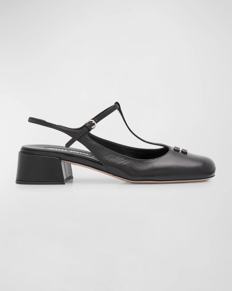 Miu Miu Leather T-Strap Slingback Pumps Cover