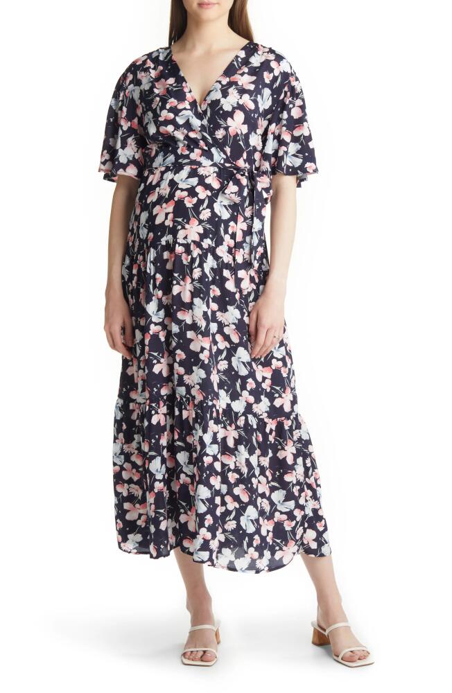 Angel Maternity Floral Faux Wrap Maternity Maxi Dress in Navy Cover