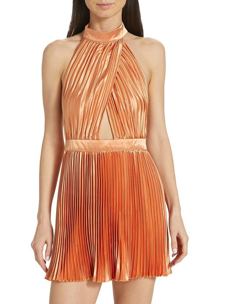 L'Idée Women's Renaissance Accordion Pleat Satin Mini Dress - Sunset Cover